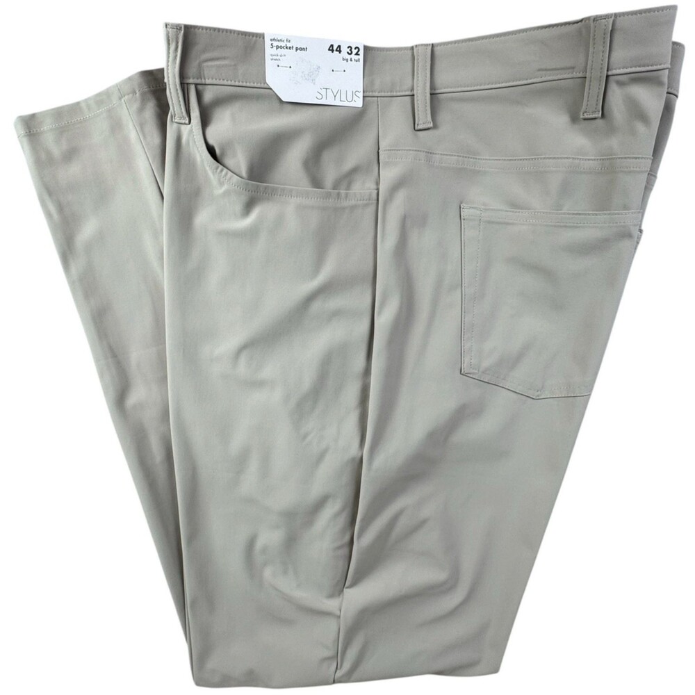 Stylus Mens Size 44x32 Pants Khaki Quick-Dri Athletic Fit 5-Pocket Stretch New